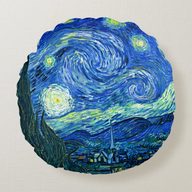 Almofada Redonda Pix Dezines van gogh Starry Night/rua. réplica (Frente)