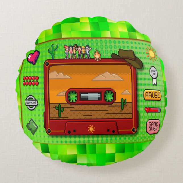 Almofada Redonda Pixel art denim  (Frente)