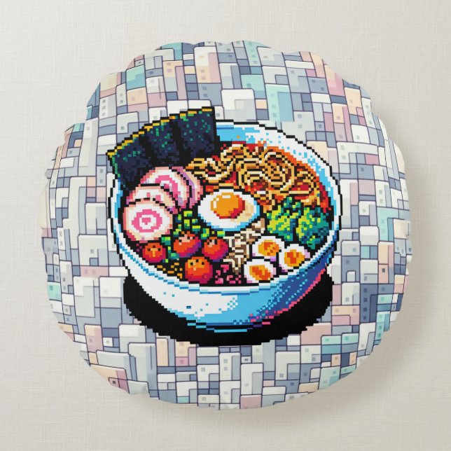 Almofada Redonda Pixel Art Ramen Noodles (Frente)