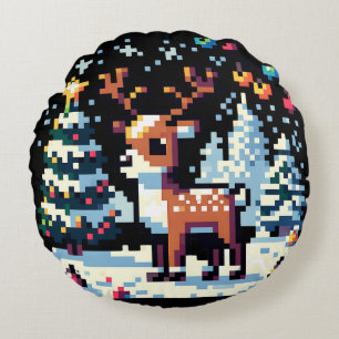 Almofada Redonda Pixel Art Reindeer no Natal da Neve