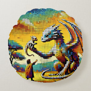 Almofada Redonda pixelated image of a dragon trainer
