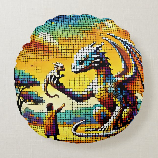 Almofada Redonda pixelated image of a dragon trainer (Frente)