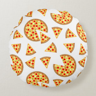 Almofada Redonda Pizza divertida legal e padrão de fatias em branco