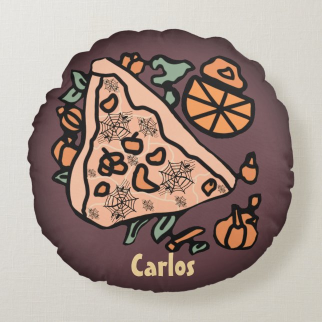 Almofada Redonda Pizza retrô com torção de abóbora (Frente)