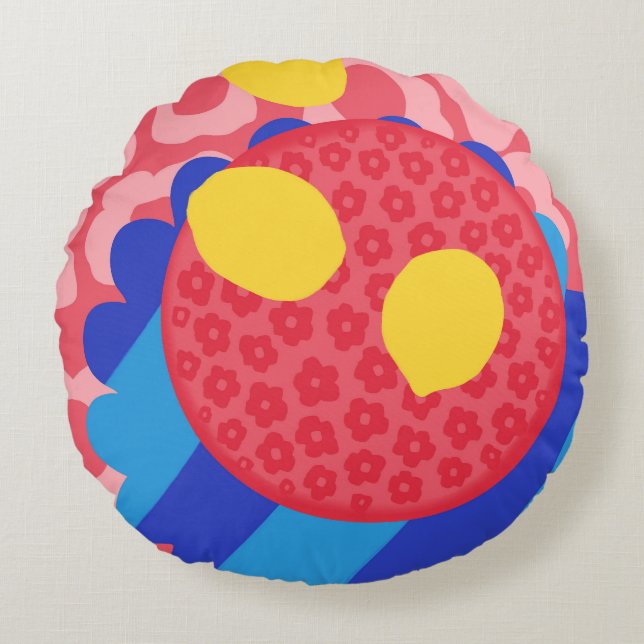 Almofada Redonda Placa de Flor de Limão (Frente)