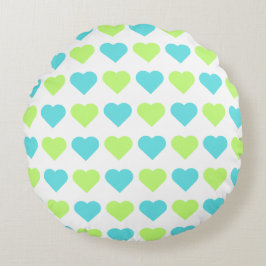 Almofada Redonda Plaid and Hearts Blue Yellow Pattern with white