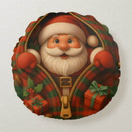 Almofada Redonda Plaid Santa Claus Christmas Design 