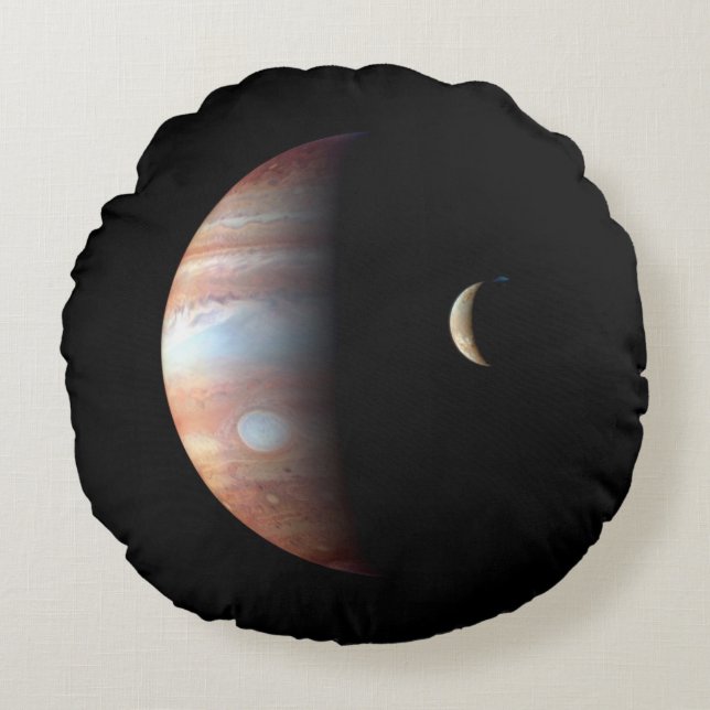 Almofada Redonda Planeta Gás Júpiter e Lua Galileu (Frente)