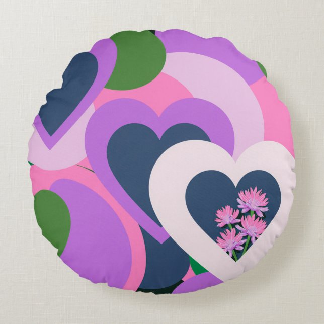 Almofada Redonda Playful Abstract Heart Round Pillow (Frente)