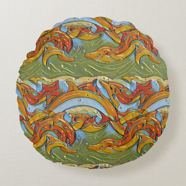 Almofada Redonda Playful Dolphins Pattern 2- Design inspirado no oc (Frente)