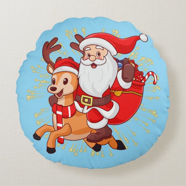Almofada Redonda **"Playful Santa Claus Design – Fun and Festive Ch (Frente)