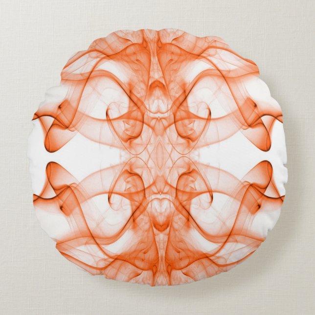 Almofada Redonda Plumas de Orange Smoke em branco (Frente)