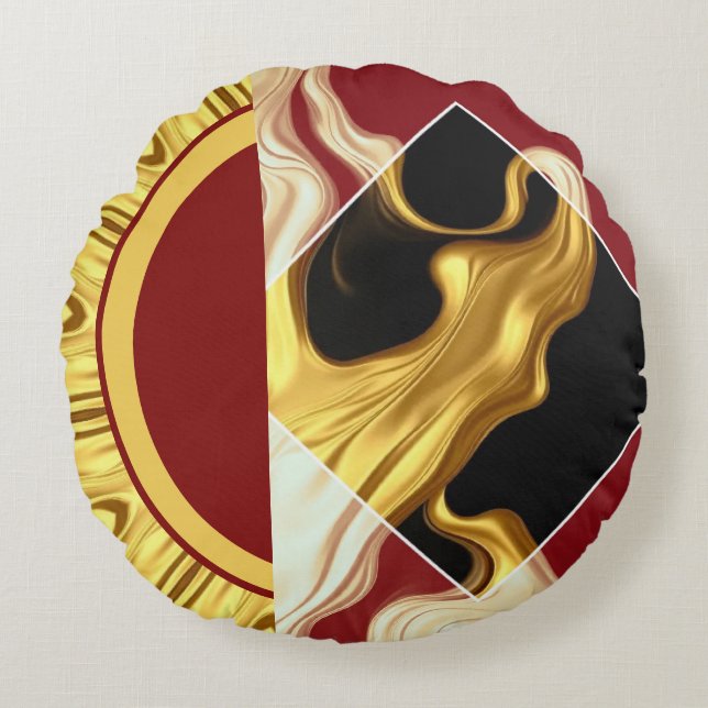 Almofada Redonda Plush Prestige: Gilded Zenith Opulent Swirl Design (Frente)