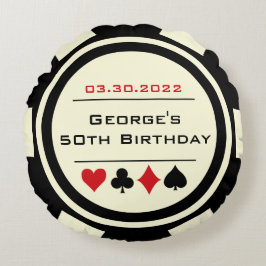 Almofada Redonda Poker Chip Style Black and Creamy White Birday