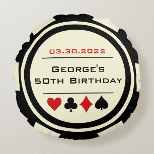 Almofada Redonda Poker Chip Style Black and Creamy White Birday
