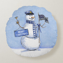 Almofada Redonda Policial Thin Blue Line Snowman Natal