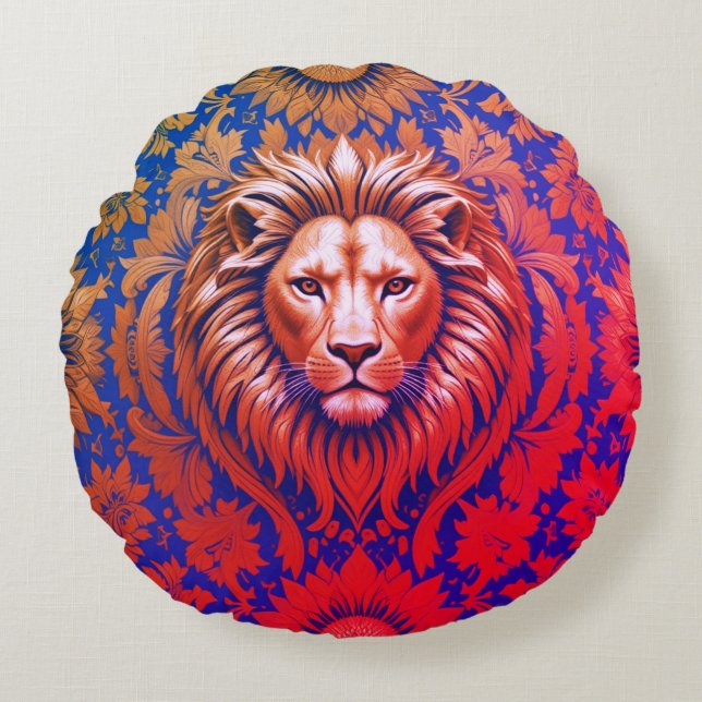 Almofada Redonda Poliéster de Lion de Flores (Frente)