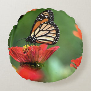 Almofada Redonda Polinização da Borboleta Monarch