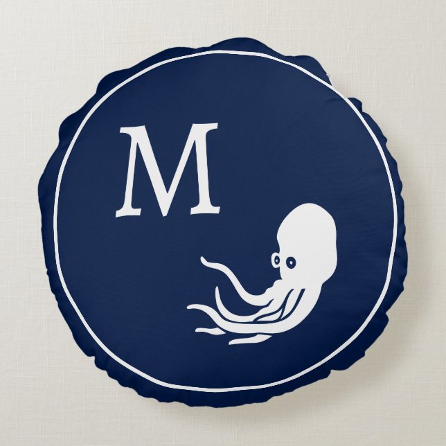 Almofada Redonda Polvo branco azul Marinho náutico (Verso)