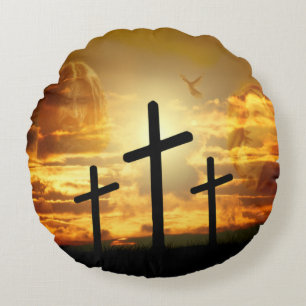 Almofada Redonda Pomba abençoada Jesus Cristo Calvery da Virgem