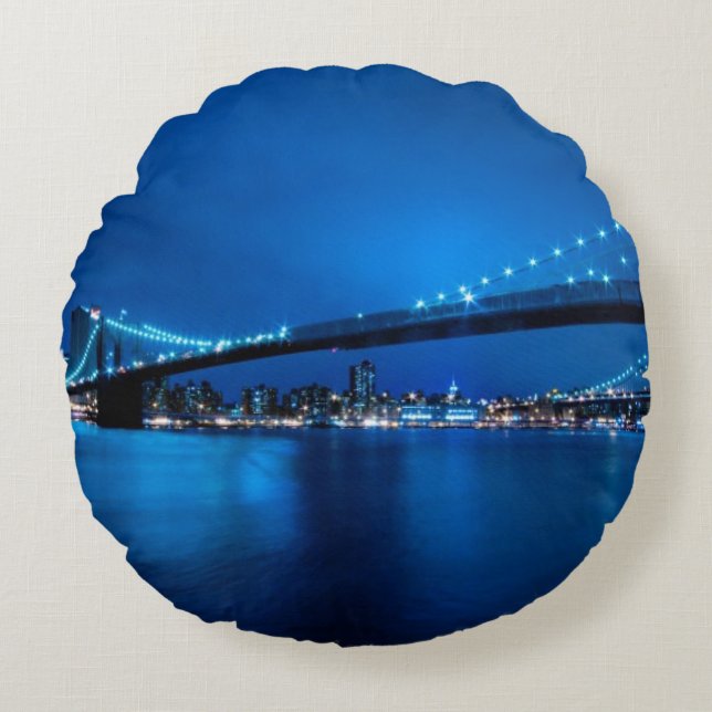 Almofada Redonda Ponte de Brooklyn, New York (Frente)