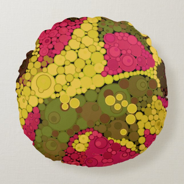 Almofada Redonda Pontilhismo sem costura - mão pintada em círculos  (Frente)