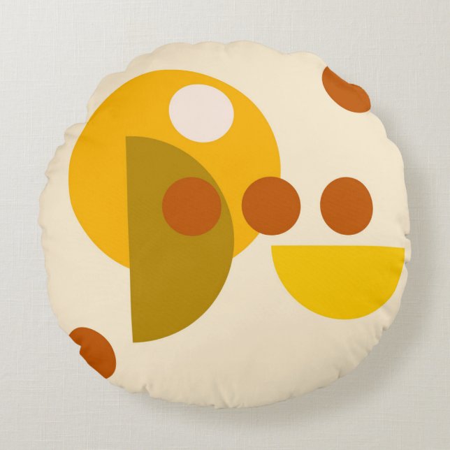 Almofada Redonda pontos castanhos abstrato amarelo bege (Frente)