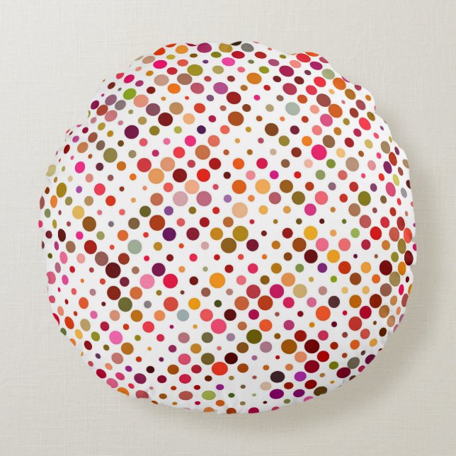 Almofada Redonda Pontos cotovelos coloridos, retrô 70 s (Frente)