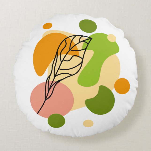 Almofada Redonda Pontos de abstrato interessantes com folhas (Frente)