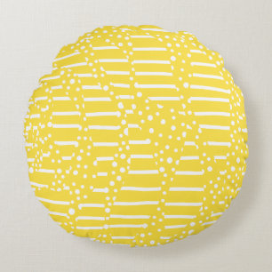 Almofada Redonda Pontos e tiras 2 - Amarelo e Branco-limão
