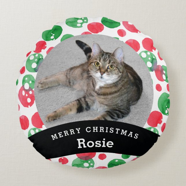 Almofada Redonda Pontos verdes vermelhos personalizados animal de (Frente)