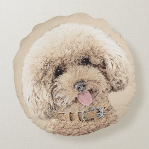 Almofada Redonda Poodle (Brinquedo, Miniatura) Pintando Arte Cão O