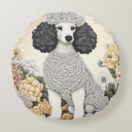 Almofada Redonda Poodle in Whimsical Flowers