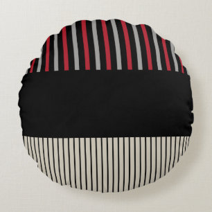 Almofada Redonda Pop de cor - Stripes vermelhas, Cinzas, preto e br