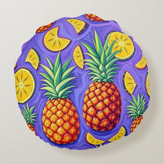 Almofada Redonda Pop do abacaxi - Império do abacaxi (Verso)
