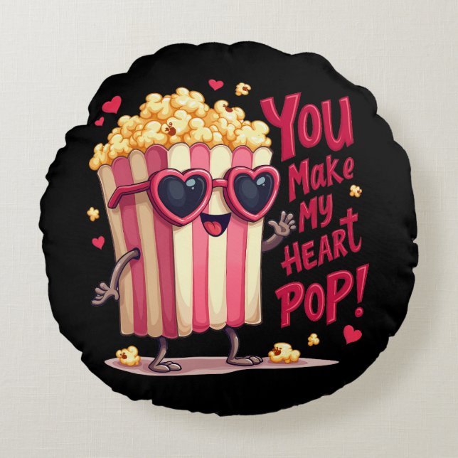 Almofada Redonda Popcorn Heart Pop Valentine Design (Frente)