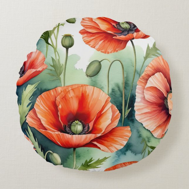 Almofada Redonda Poppies selvagens (Frente)