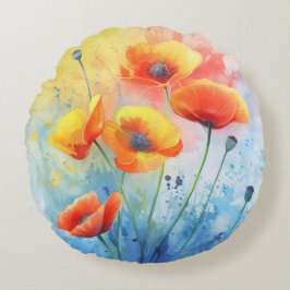 Almofada Redonda Poppies vermelhos - Travesseiro decorativo redondo