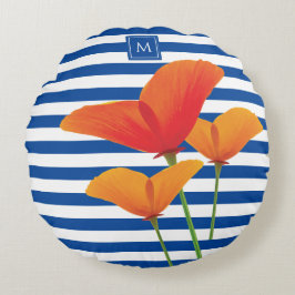 Almofada Redonda Poppy Blue Stripes Monograma