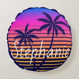 Almofada Redonda Pôr de sol retrô personalizado