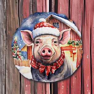 Almofada Redonda Porco e celana de Natal Russo e Bonito