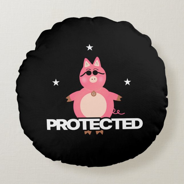 Almofada Redonda Porco rosa engraçado (Frente)