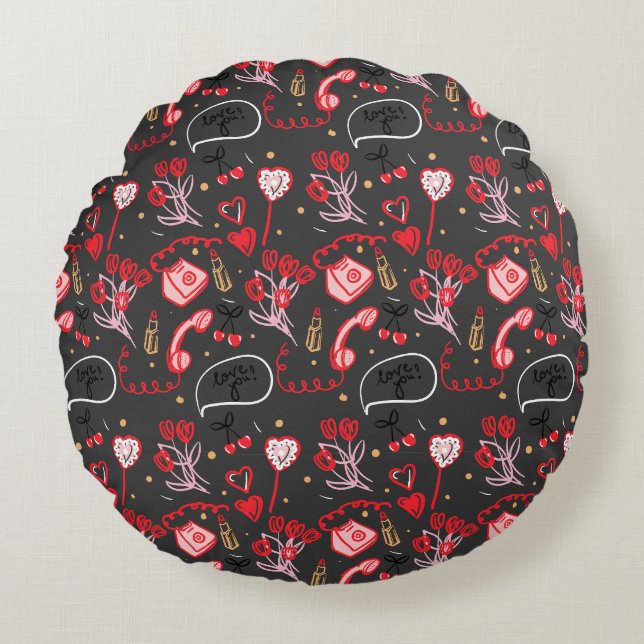 Almofada Redonda Portas de Amor do Dia de os namorados Retroativo (Frente)
