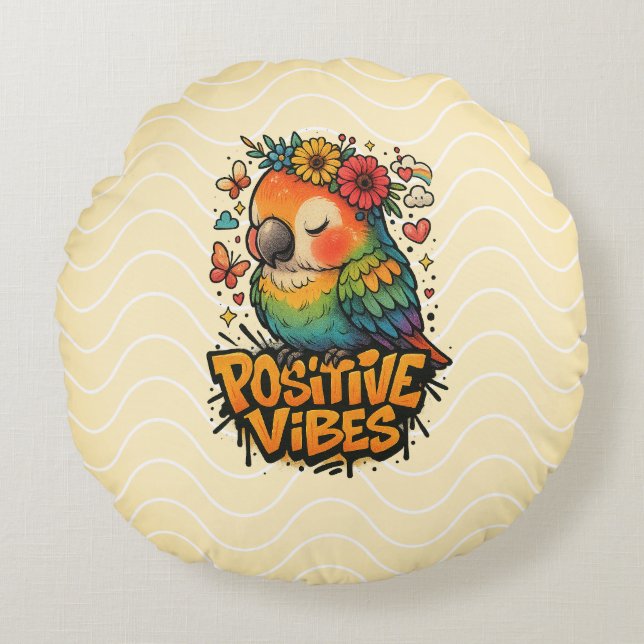 Almofada Redonda “Positive Vibes” Parrot (Frente)