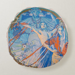 Almofada Redonda Poster de Alphonse Mucha para o Festival de Sokol