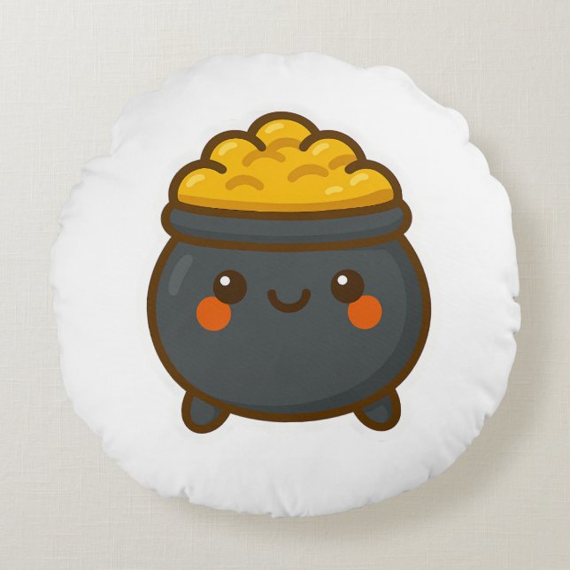 Almofada Redonda Pote Kawaii do Dourado (Frente)