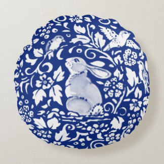 Almofada Redonda Potência de coelho azul e branco com aparência red