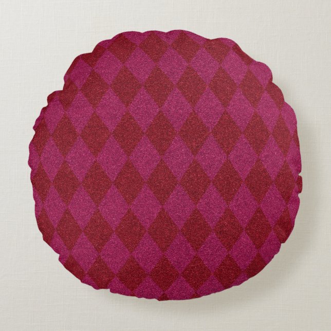 Almofada Redonda Pouf de Leitura de Diamante Rosa e Vermelho (Frente)