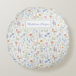 Almofada Redonda Prado de Flores Silvestres Coquette Personalizado