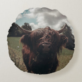 Almofada Redonda Prados negros e pastagens de vaca escocesa